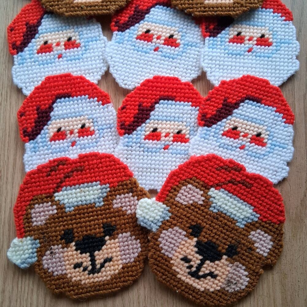 Vintage Christmas Santa & Bear Cross Stitch Coasters - Picture 4 of 4
